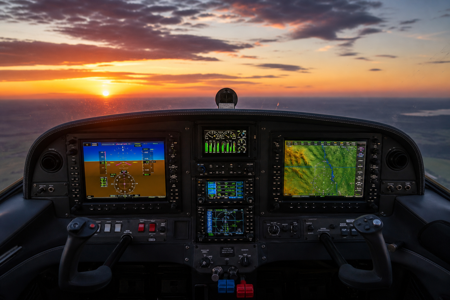 Glass cockpit with engine monitoring displays